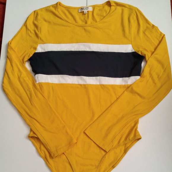 Casual Yellow Striped top BodySuit - Picture 1 of 4